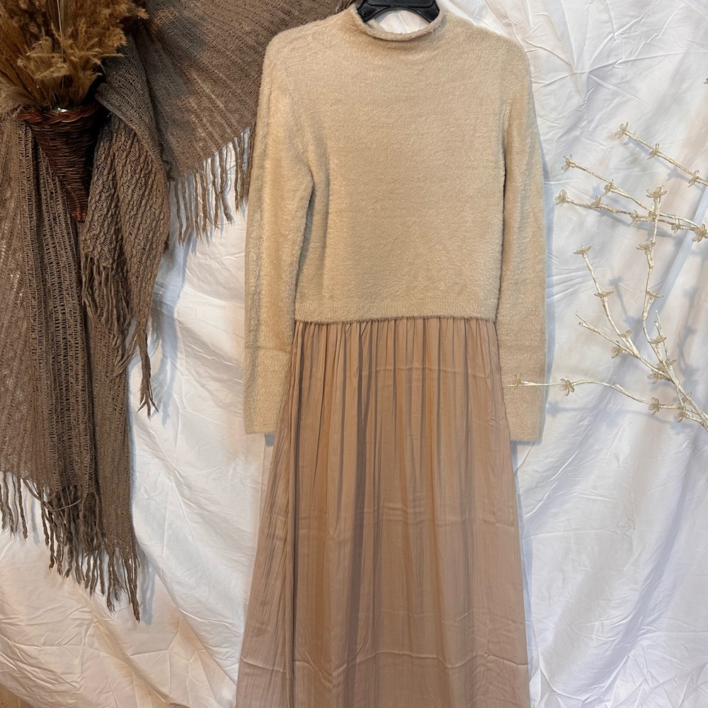 Rachel Zoe Cream Top with Tan Tulle Maxi Dress